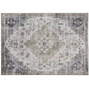 4x6 Area Rug, Vintage Machine Washable Rug, Non-Slip Carpet for Living Room, Bedroom, Dining Room, Brown and Green - 1 of 4
