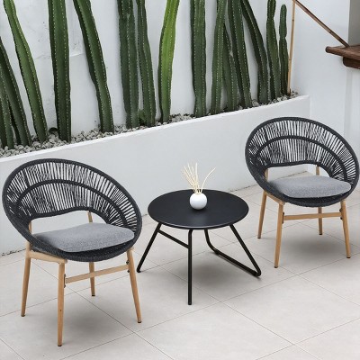Outdoor PE Rattan Woven Dining Chairs Set Of 2,Kitchen Chair with Fade Resistant Cushion And Iron Frame,Patio Armless Dining Chair-Coolbibila