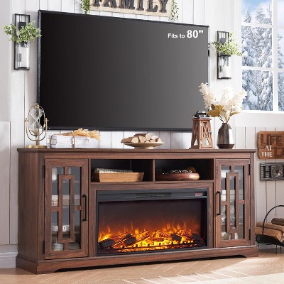 SinCiDo 36" Electric Fireplace TV Stand for 80 Inch TV, Farmhouse Media Console w/6 Shelves, 32" Tall Entertainment Center w/Storage