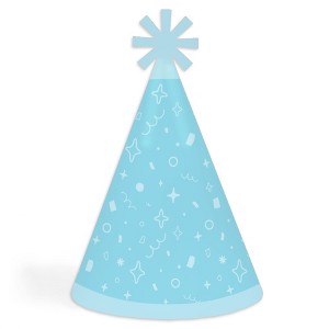 Big Dot of Happiness Blue Confetti Stars - Cone Happy Birthday Party Hats for Kids and Adults - Set of 8 (Standard Size) - 1 of 4