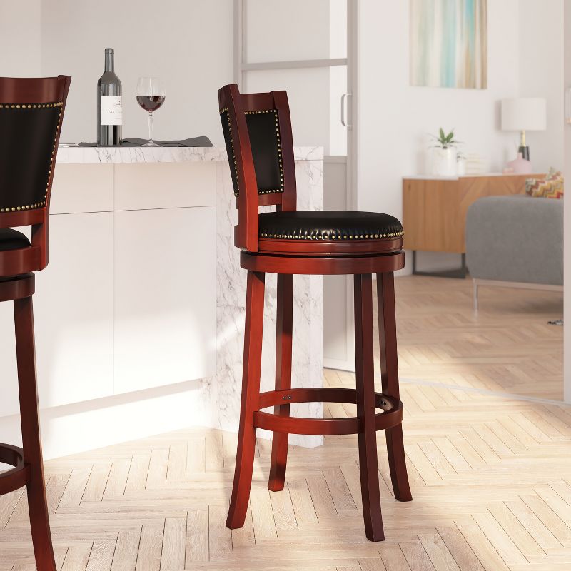 Merrick Lane Amara Series Wooden Stool with Open Panel Back with Faux Leather Accent and Seat, 4 of 8