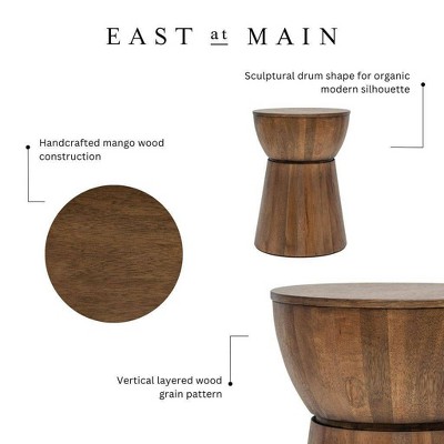 16" Walnut Mango Wood Cinched Drum Table