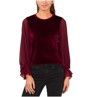 CeCe Womens Mix Media Pullover Blouse