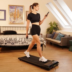 16.14*39.37 inches Run Belt Treadmills 2.5HP 2 in 1 LED Display 0.6-5MPH 265 LBS Weight Capacity - 1 of 4