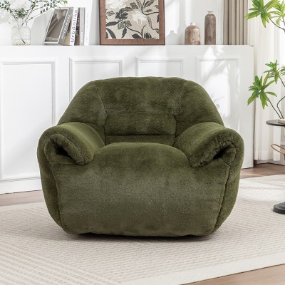 Faux Fur Bean Bag Chair with Backrest Support, Stuffed Floor Sofa with Shredded Foam Filling, Comfy Seating for Adults and Kids-Baofuwish