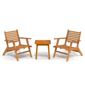 vidaXL 3-Piece Outdoor Bistro Set - Solid Acacia Wood Patio Furniture - Classic Slatted Design Chairs with Square Table - Brown Garden Lounge Set - 1 of 4