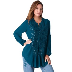 Roaman's Sequin Floral Tunic - 1 of 4