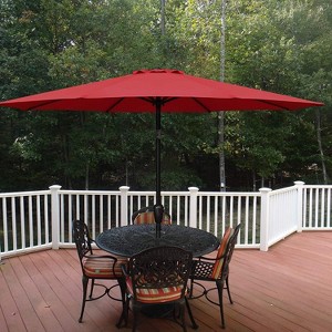 Gulches Simple Deluxe 9ft Outdoor Market Table Patio Umbrella with Button Tilt, Crank and 8 Sturdy Ribs for Garden, Red - 1 of 4