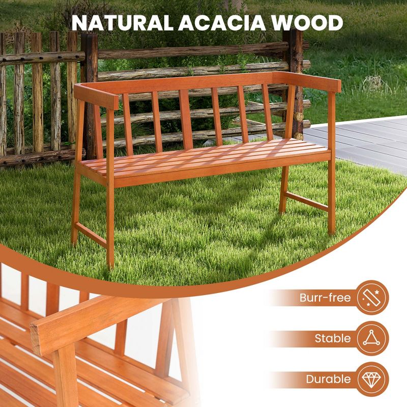 Costway Patio Acacia Wood Bench 2-Person Slatted Seat Backrest 800 Lbs Natural Outdoor, 5 of 10
