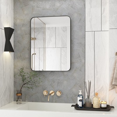 Whizmax Stylish Wall-Mounted Bathroom Vanity Mirror with Black Metal Frame - Explosion-Proof, Moisture-Resistant (Horizontal/Vertical)