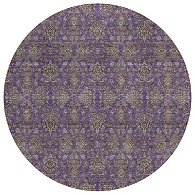 Purple Beige And Taupe Floral Washable Indoor Outdoor Area Rug