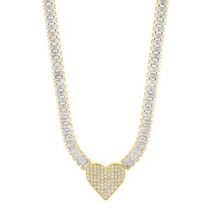 Adornia 14k Gold Plated Baguette Tennis Necklace with Pave Heart Pendant - 1 of 3