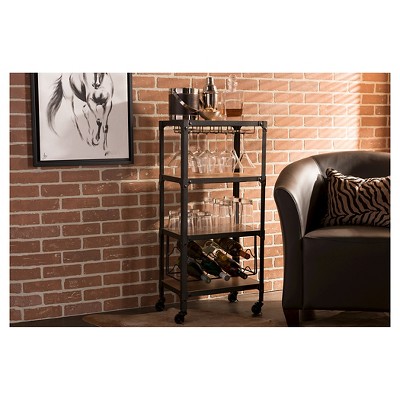 Swanson Rustic Industrial Black Metal and Wood Bar Cart