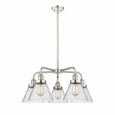 Cone - 5 Light Stem Hung Chandelier In Art Deco Style-15 Inches Tall and 25.75 Inches Wide