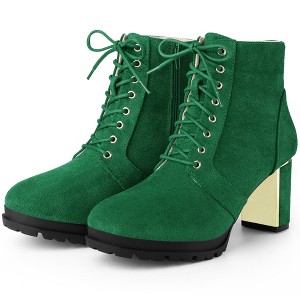 BLISSFUL STEP Women's Round Toe Lace Up Chunky Heel Combat Boots - 1 of 4