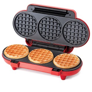 Betty Crocker Mini Multi-Waffle Maker, Makes 3 Waffles at Once, Non-Stick Coating, Automatic Temperature Control, Red - 1 of 4