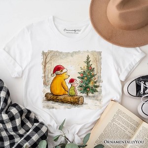 Pooh Bear Christmas With Friends T-Shirt, Cozy Heartwarming Holiday Tee White XS - 1 of 4