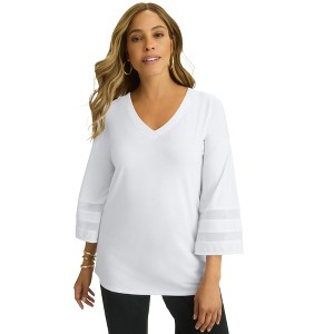 Jessica London Women's Plus Size Stretch Knit Mesh Inset Sleeve Tunic - 1 of 4
