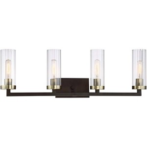 Minka Lavery Modern Wall Light Aged Kingston Bronze Hardwired 32 3/4" 4-Light Fixture Ribbed Cylinder Glass for Bathroom Vanity - 1 of 3