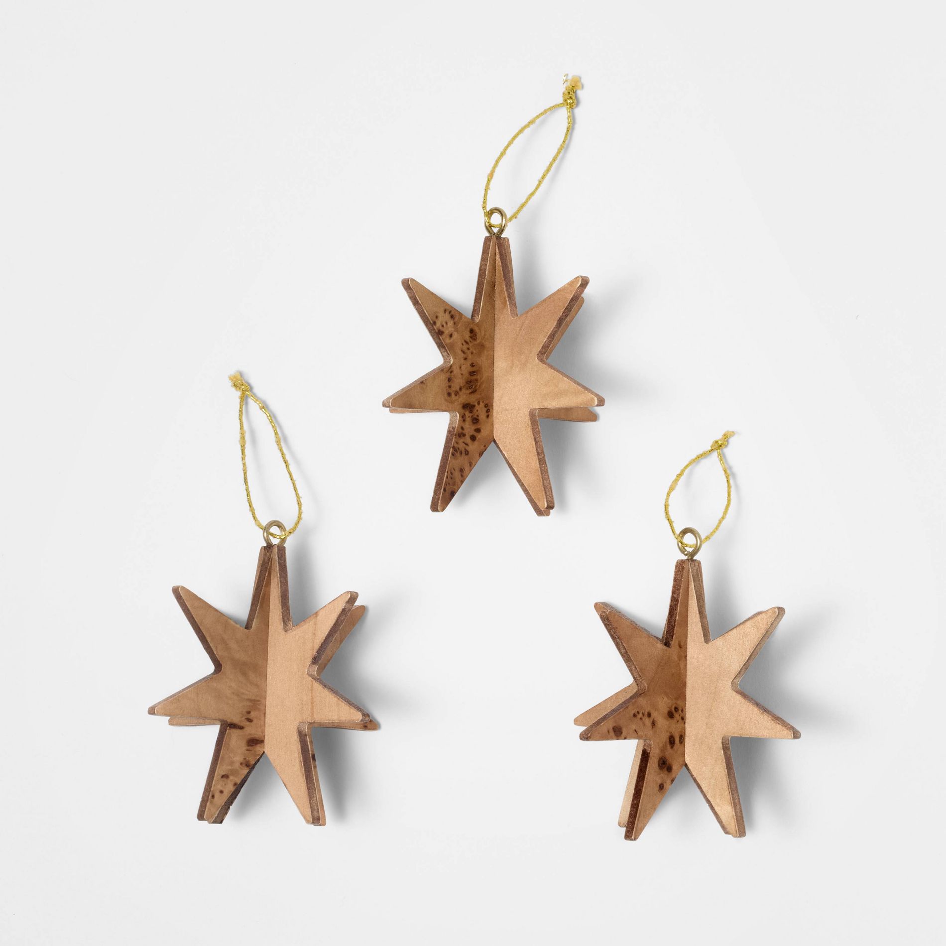 Set of 3 Burl Wood Star Ornaments Brown - Threshold™ designed with Studio McGee