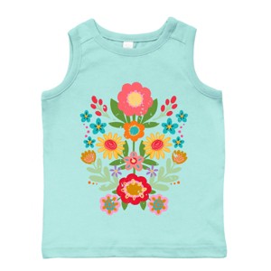 The Juniper Shop Folk Art Florals Distressed Toddler Tank - 5/6T - Seafoam - 1 of 4