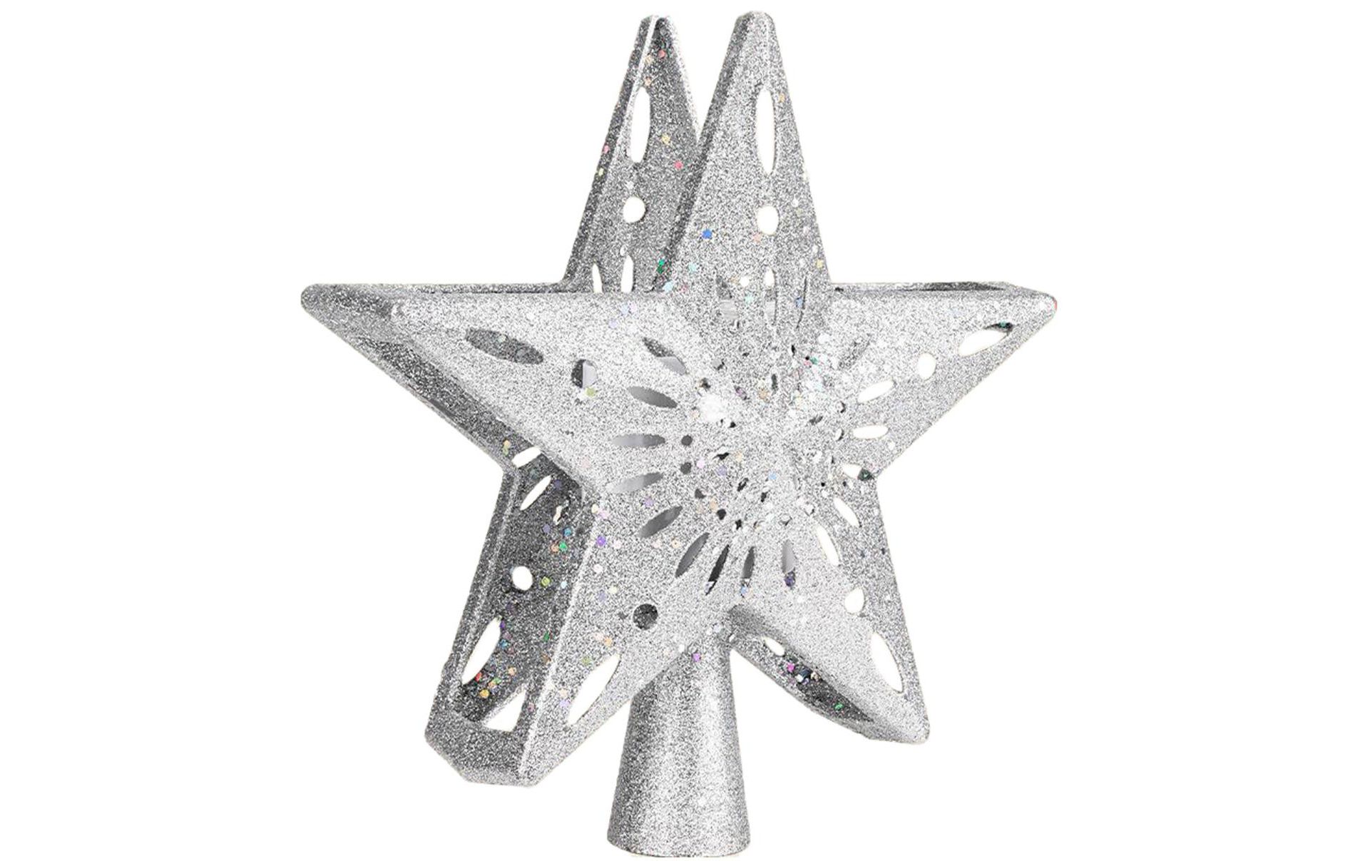 Aoibox Christmas Tree Topper Lighted 1 Piece with 6 Projection Modes LED Rotating 3D Star Tree Topper for Holiday Party Decor Silver