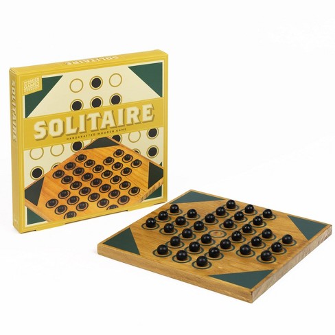 WE Games Solid Wood Solitaire with Blue Glass Marbles - 9 in. Diameter