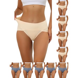INSPIRE CHIC Women's Hi-Cut Ribbed High Waist Tummy Control Available in Plus Size Briefs 10 Packs - 1 of 4