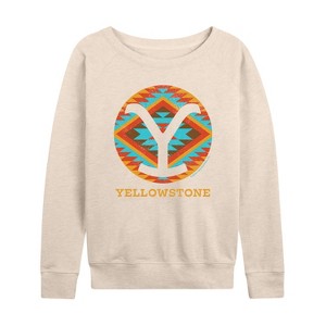 Women's - Yellowstone - Y Logo Saddle Blanket Lightweight French Terry Wide Neck Long Sleeve Shirt - 1 of 4
