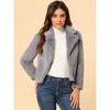 INSPIRE CHIC Women's Autumn Winter Cropped Notch Lapel Faux Fur Fluffy Jacket - 2 of 4