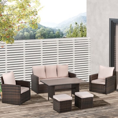 Beige 7-Person Rattan Wicker Patio Dining Set with Cushions