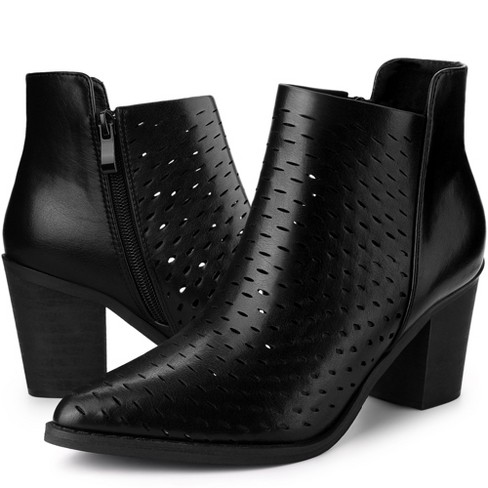 Allegra K Women s Perforated Chunky Heels Zipper Western Ankle Booties Target