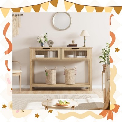 Garvee Entry Table, Wooden Console Table with 2 Glass Drawers – Stylish Versatile Storage Solution for Entryway, Living Room, and Hallway