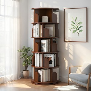 KWPZQEB 5 Tier Rotating Bookshelf Tower, Revolving 360 Book Shelf Storage Round Carousel, Vertical Corner Organizer for Bedroom, Living Room - 1 of 4