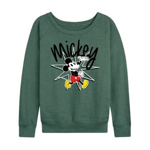 Women's - Disney - Mickey Star Burst Lightweight French Terry Wide Neck Long Sleeve Graphic Shirt - 1 of 4