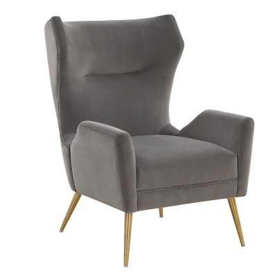 UNISOAR Morden Dark Grey Wingback Armchair High Back Velvet Accent Chair with Gold Legs