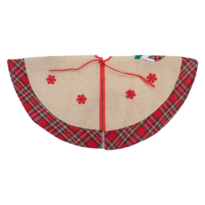 Northlight 48" Burlap Plaid Tree Skirt with Christmas Puddings, 5 of 6