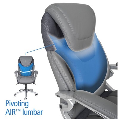 Gray Leather Executive Office Chair with Lumbar Support