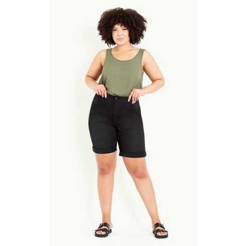 Women's Plus Size Turn Up Cuff Denim Short - Black