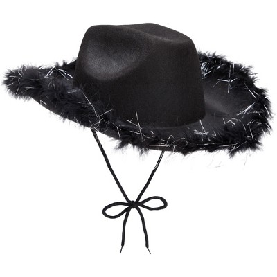 Zodaca Womens Cowboy Hat - Cute, Fluffy, Sparkly Cowgirl Hat with Feathers  for Halloween, Birthday, Bachelorette Party (Blue)