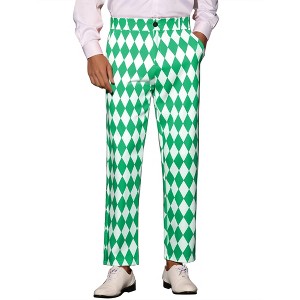 Lars Amadeus Men's Regular Fit Flat Front Party Prom Argyle Pattern Trousers - 1 of 4