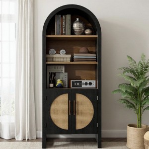 FONTOI 60" / 63" Arched Storage Cabinet with Glass Doors & Rattan Drawers, 5 Tier Display Cabinet for Living Room, Kitchen, Dining Room - 1 of 4
