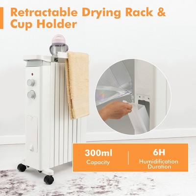 White 1500W Oil Filled Radiator Heater with Thermostat and Automatic Shut-off