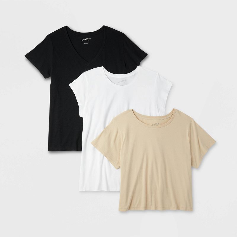 Women's 3pk Slim Fit Short Sleeve T-Shirt - Universal Thread™ White/Beige/Black, 1 of 9