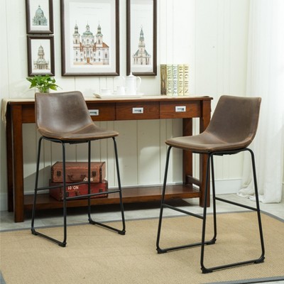 DOMETOUR Vintage PU Leather Barstools Set of 2