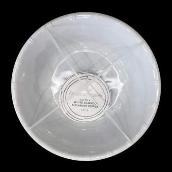 American Atelier White Bamboo Edge Design Melamine Bowls, 7.5-Inch, Break Resistant and Lightweight, Set of 4,