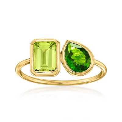 Ross-Simons 0.90 Carat Peridot and .50 Carat Chrome Diopside Toi Et Moi Ring in 14kt Yellow Gold