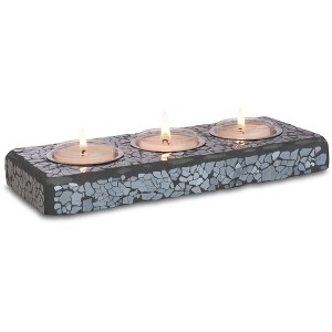 Pavilion Gift Company - Tea Light Tray - 3.25" x 8.25" Mosaic Glass (3 Piece) - Candle Holders - 1 of 4