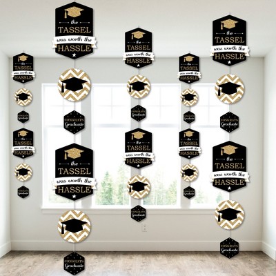 Big Dot of Happiness Gold Graduation Party DIY Dangler Backdrop - Hanging Vertical Decorations - 30 Pieces