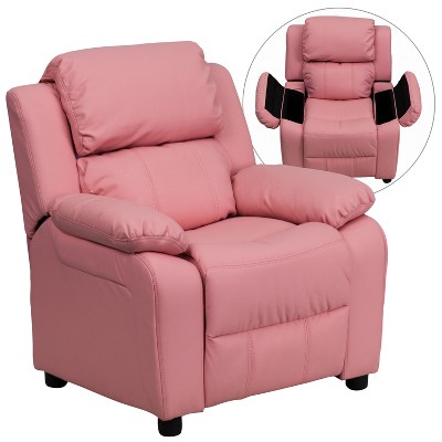 Emma And Oliver Deluxe Padded Pink Vinyl Kids Recliner With Storage ...